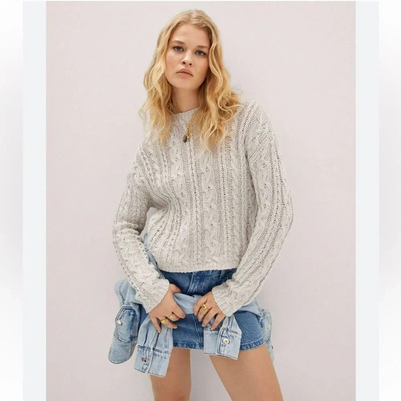 NWT MANGO Women’s Knitted Braided Sweater color Sand size Large - Picture 2 of 12